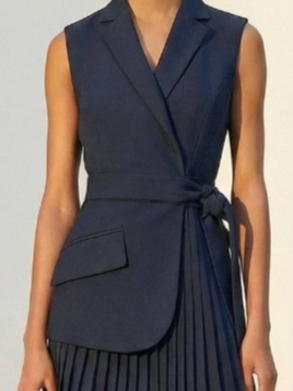 Belted Pleated Sleeveless Blazer Dress